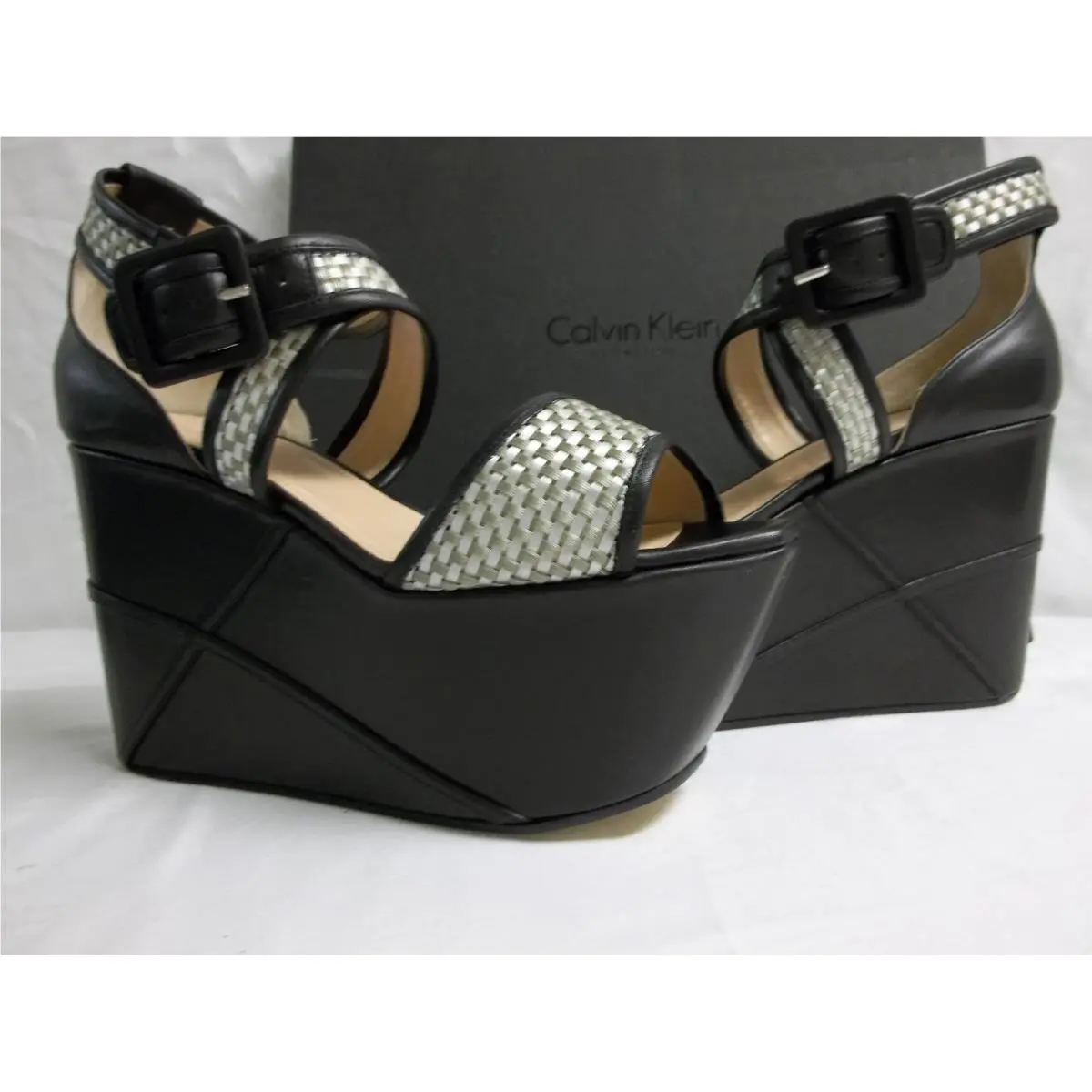 Calvin Klein Collection Size 9 M Pauline Black Metallic Wedges Womens Shoes