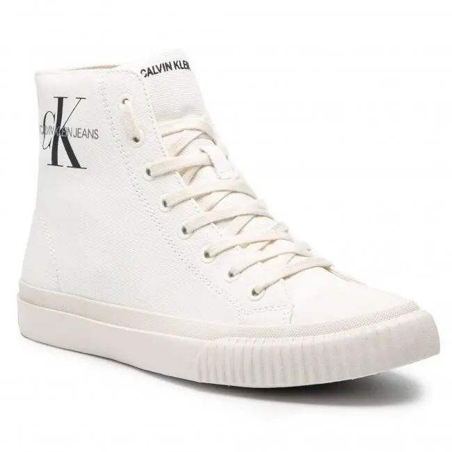 Calvin Klein CK Jeans Men`s Icaro Shoe Bright White Ankle-high Canvas 10 M US