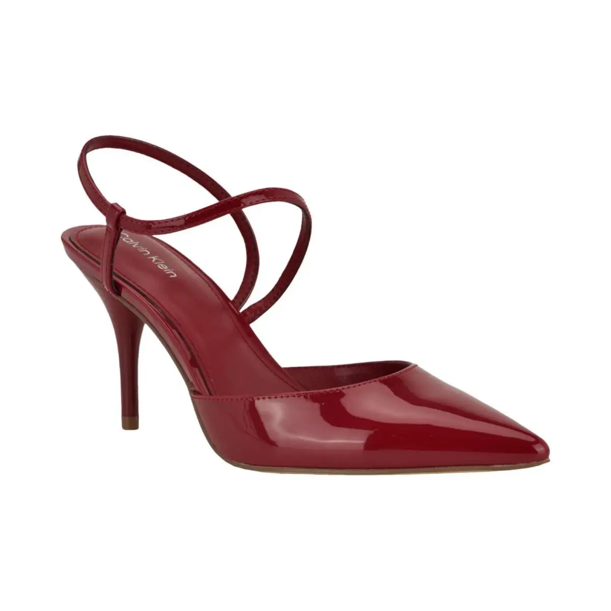 Calvin Klein Women`s Cordera Strappy Slip-on Stiletto Pumps Dark Red Patent SZ 6