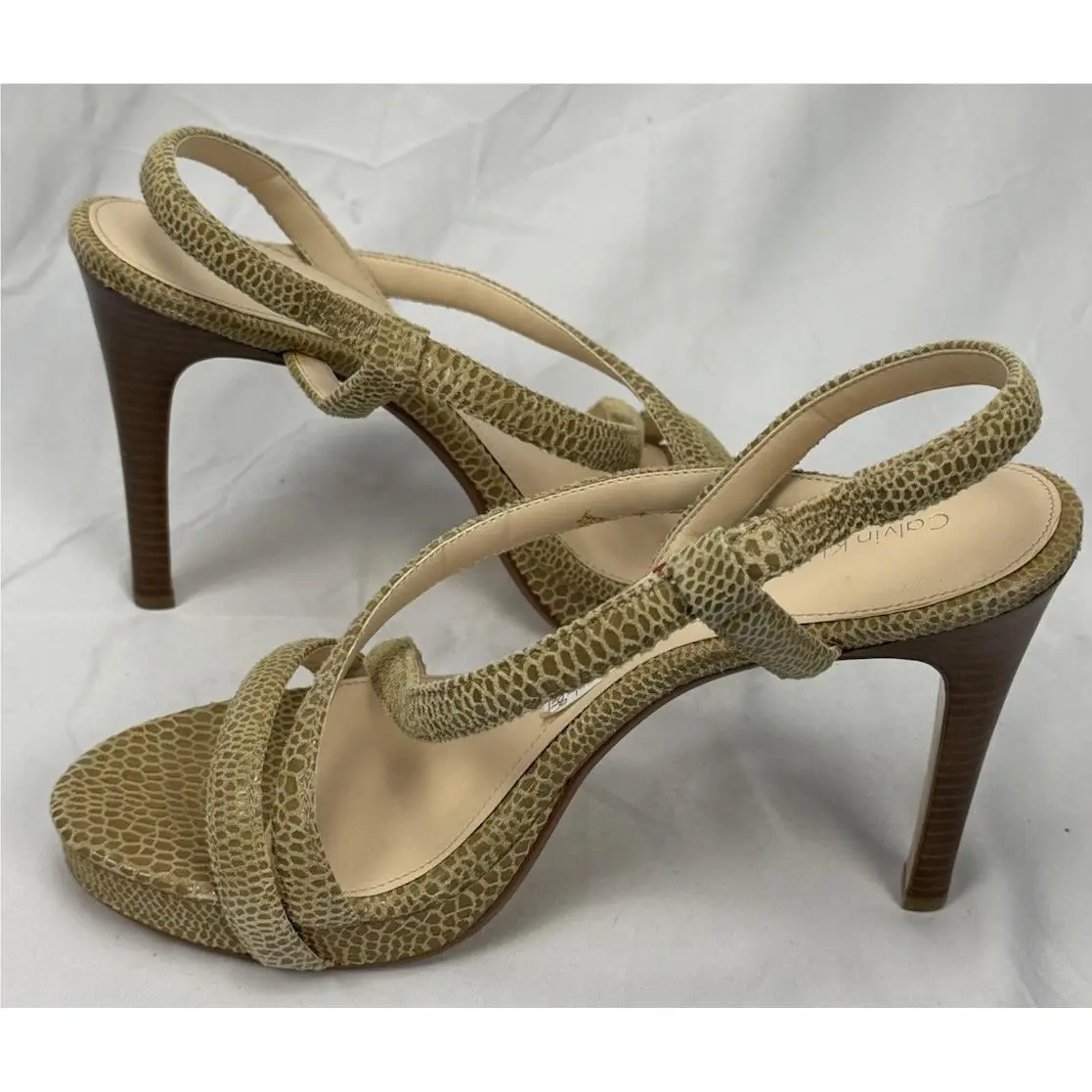 Calvin Klein Sandals Piri Women’s Strappy Heel Gold Snake Print Size 9.5