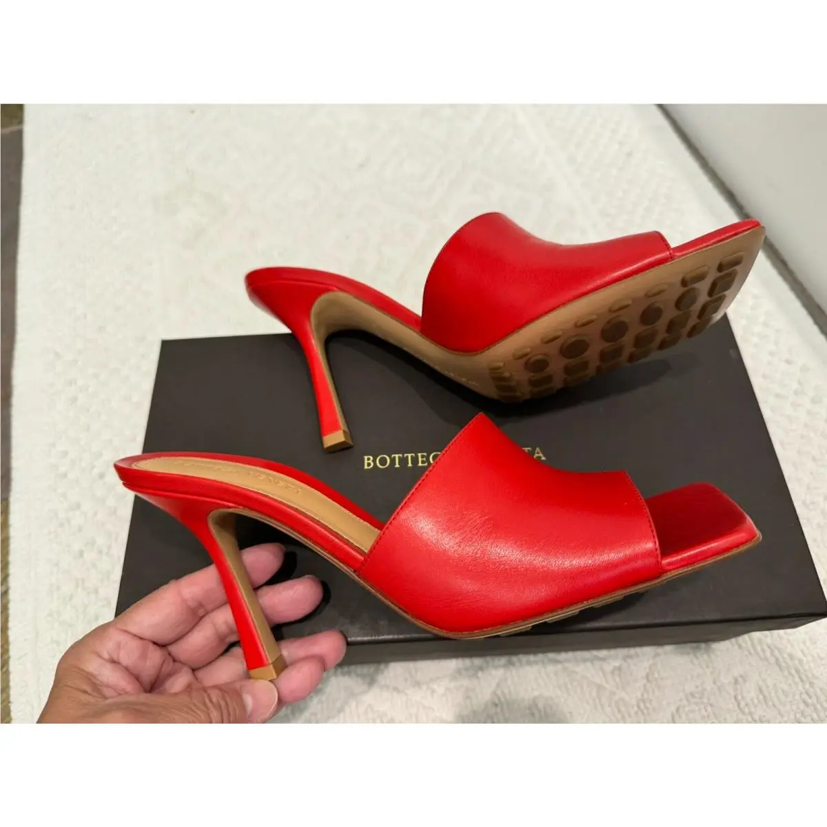 Bottega Vaneta Lipstick Red Leather Club Party Stiletto Mules Shoes 39 NEW$950