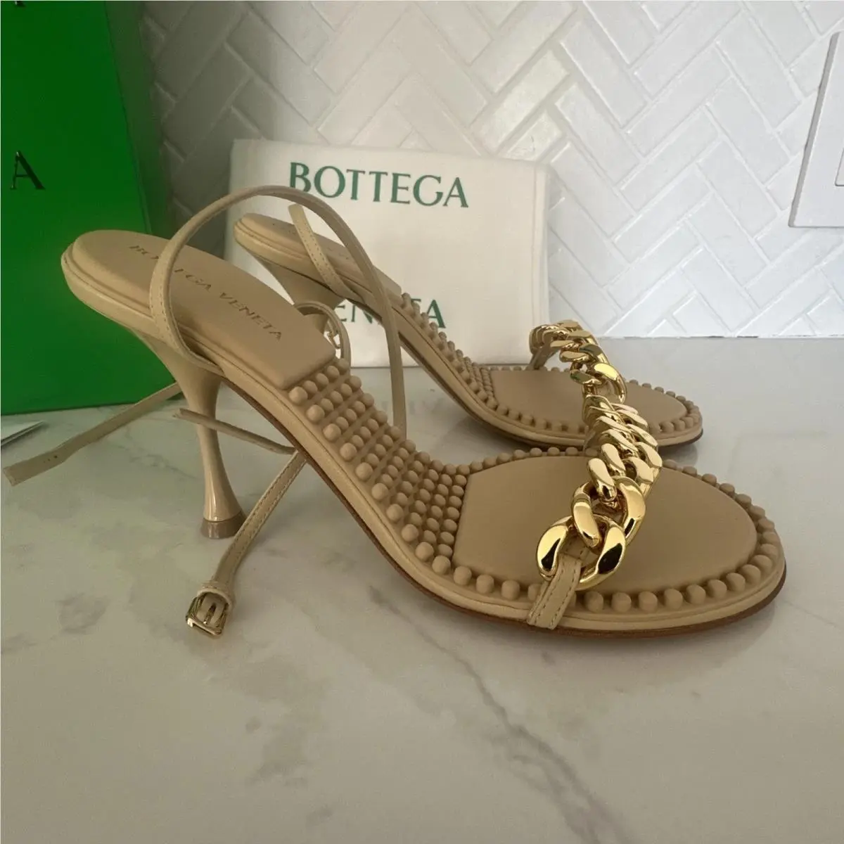 Bottega Veneta shoes - Dot Ankle Strap Sandal - Dot Ankle Strap Sandal - 667178 VBSF0 2624 - Beige 9