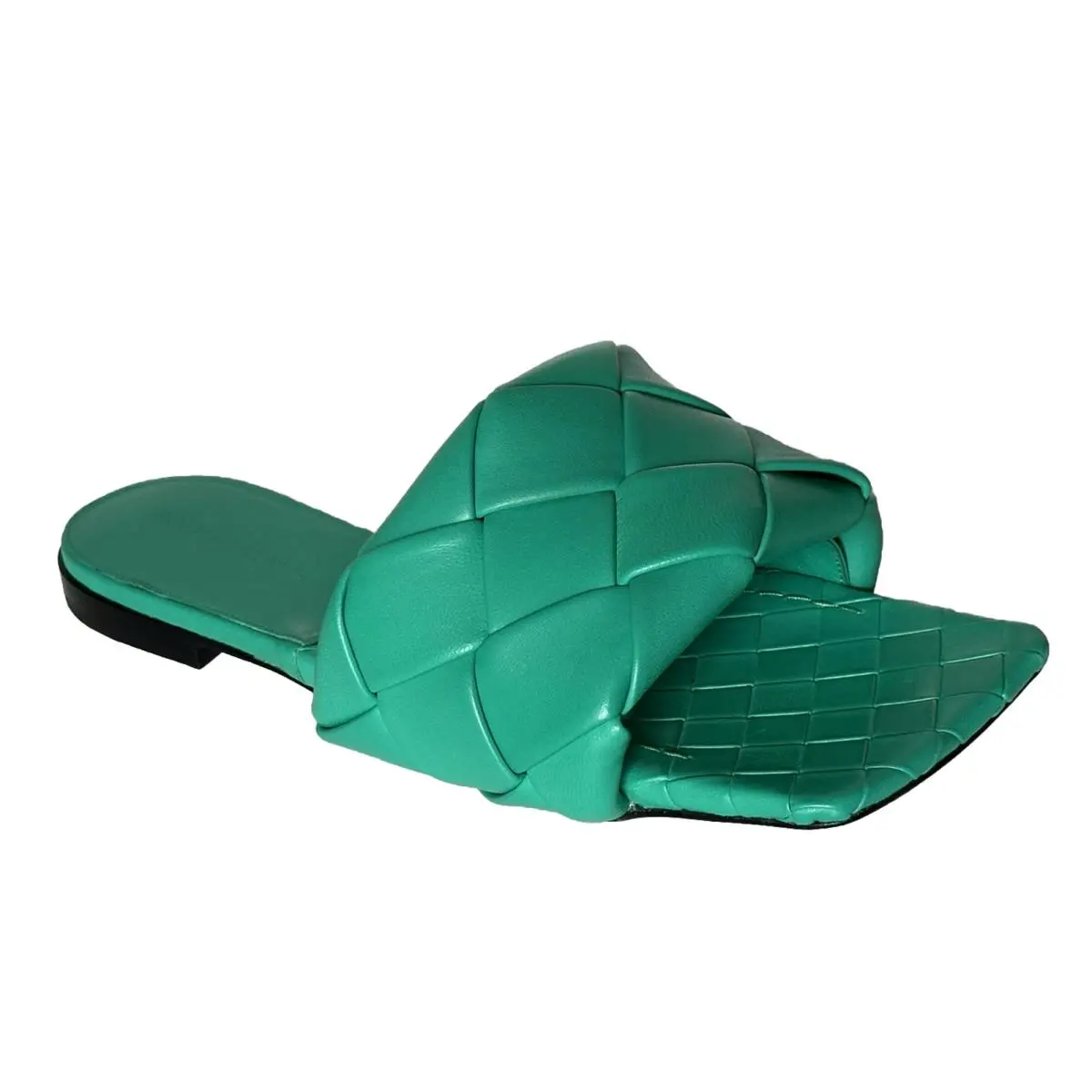 Bottega Veneta Green Loden Flat Sandals Shoes 7 US 37 Euro 608853