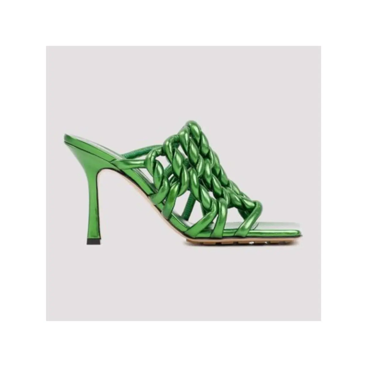 Bottega Veneta Womens Green Square Toe Stiletto Slip On Leather Heeled Sandal 38