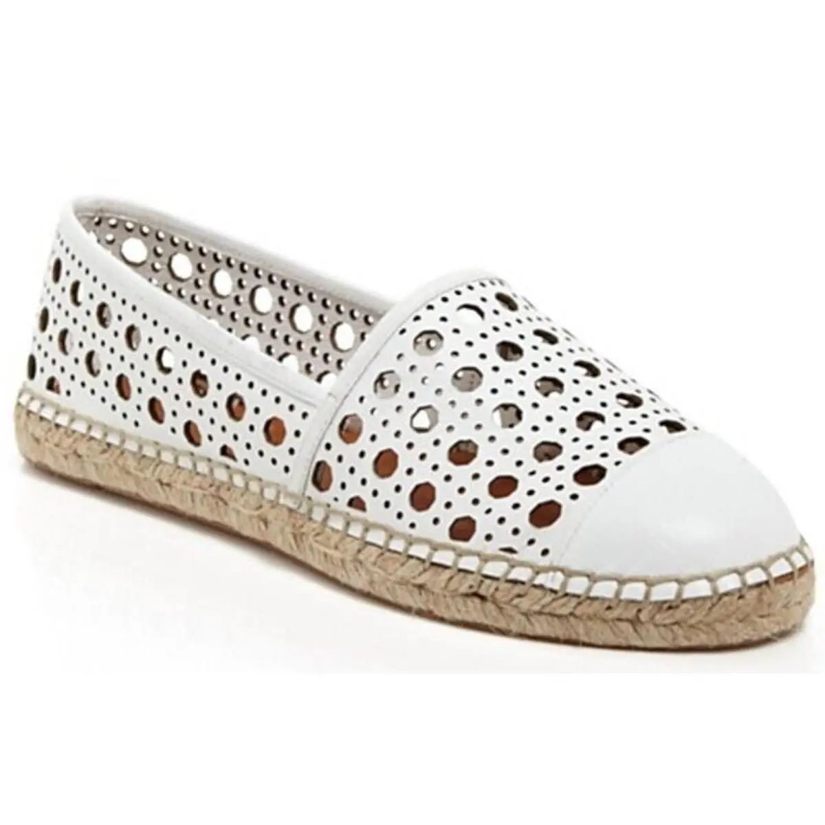 Kate Spade Leonia White Cut Out Perforated Woven Espadrille Flat SZ 7.5