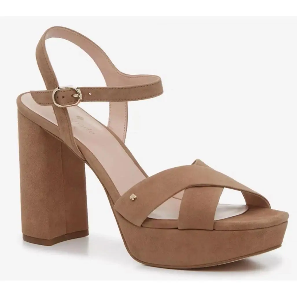 Kate Spade New York Delia Suede Platform Sandal Sz 10 In Roasted Almond