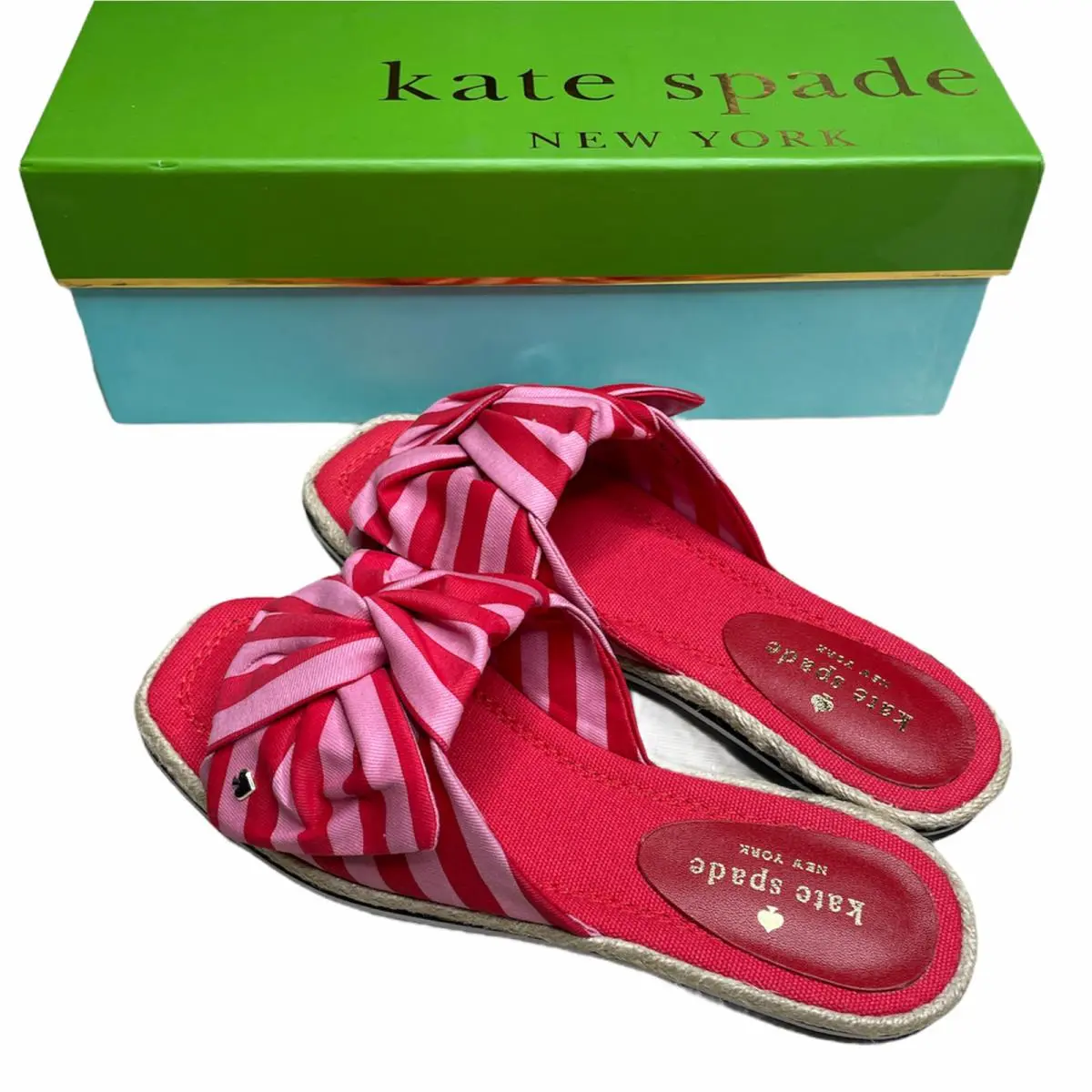 Kate Spade York Caliana Stripe Slide Sandal Pink Red Canvas Size 6