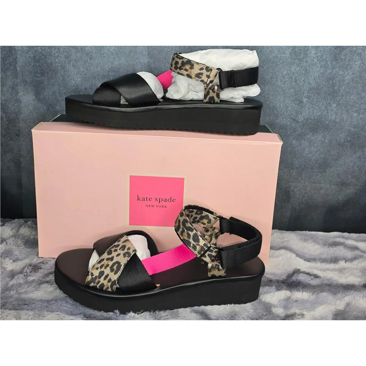 Kate Spade Dotty Sandals Leopard Pink Platform Hook and Loop Womens 7.5