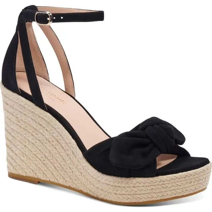 Kate Spade Black Suede Tianna Ankle Strap Platform Wedges 10