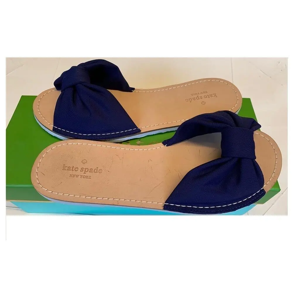 Kate Spade New York Women`s Bow Bikini Slide Sandals Navy 8M