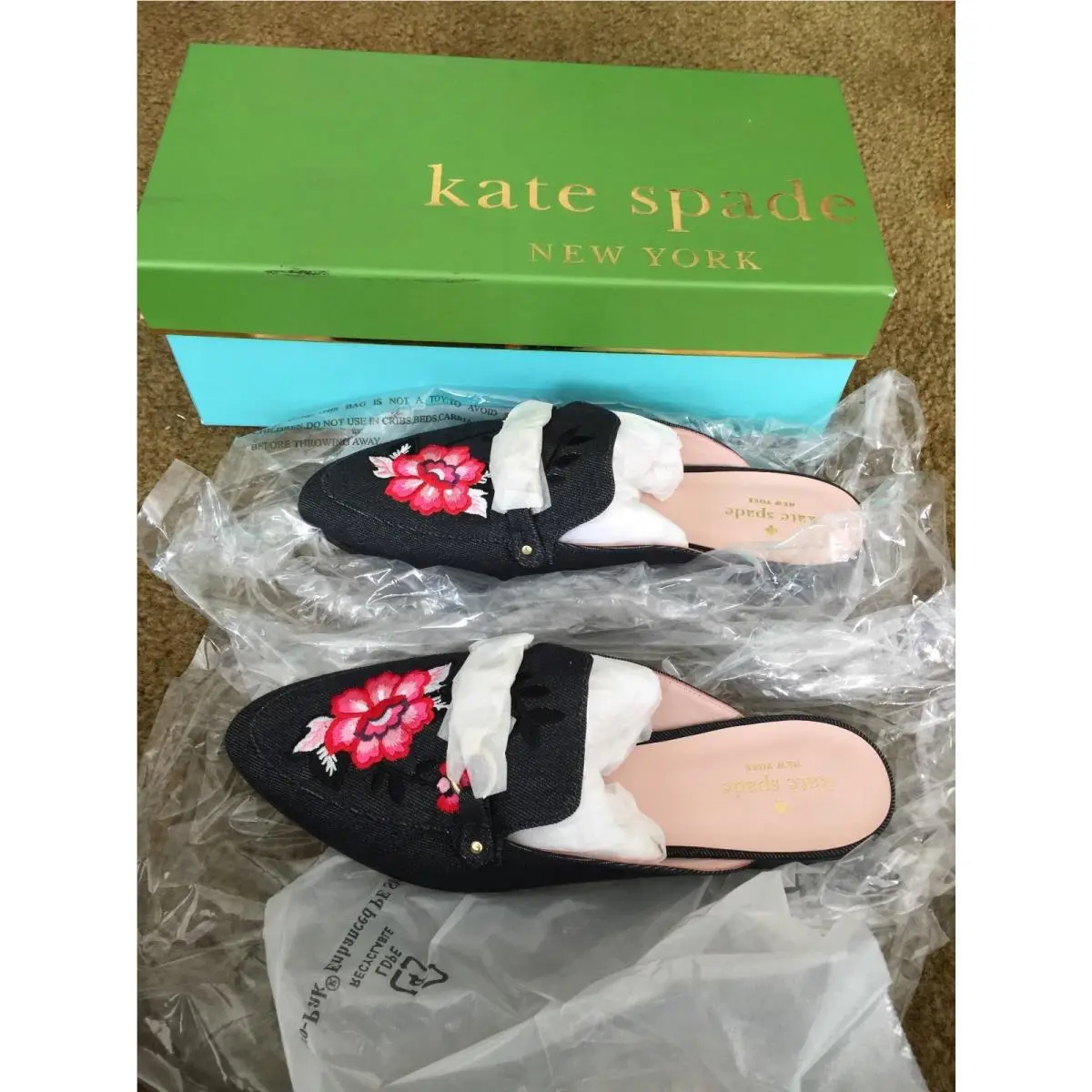 Kate Spade New York Canyon Indigo Denim Embroidered Loafer Mule Shoe Size 9