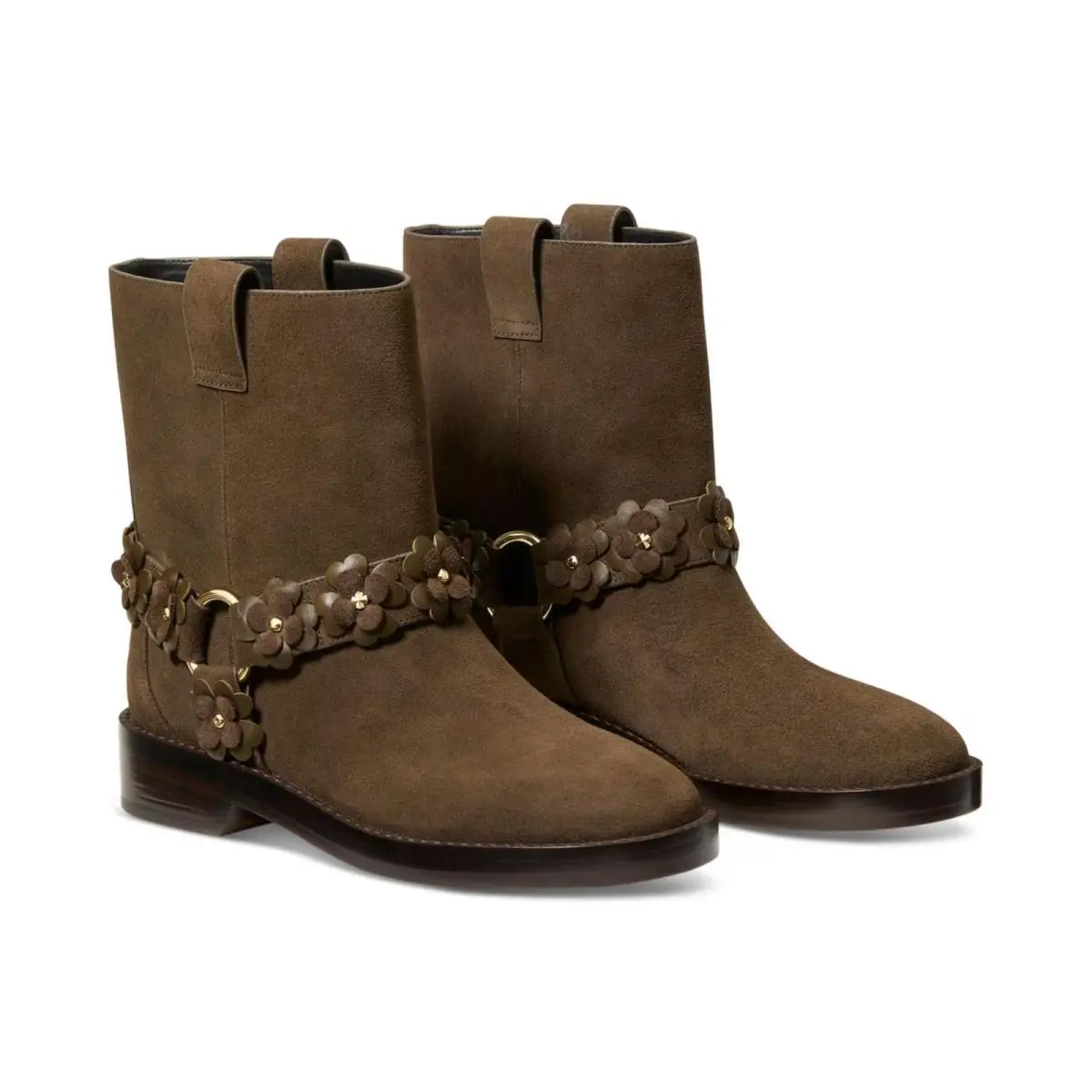 Kate Spade New York Spade Flower Garden Moto Boots Burnt Sage Suede SZ 8.5