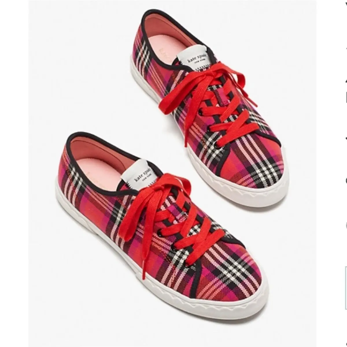 Kate Spade Red Plaid Sneakers Vale Size 10