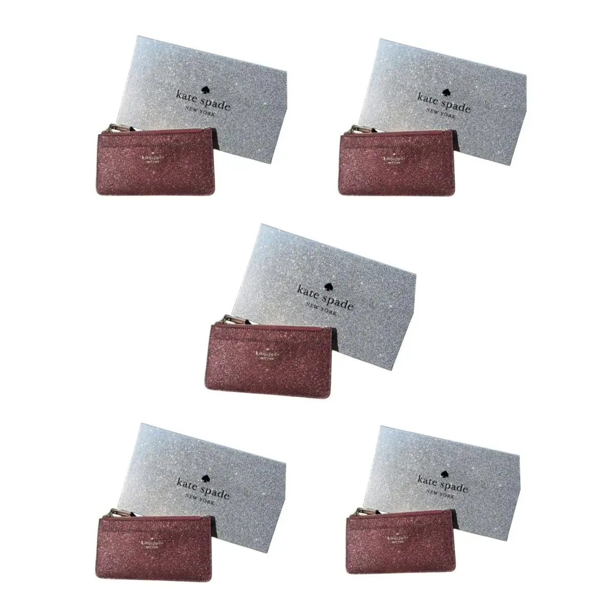 Kate Spade Resellers Lot 5 Boxed Glitter Large Slim Zip Card Holders Deep Nova