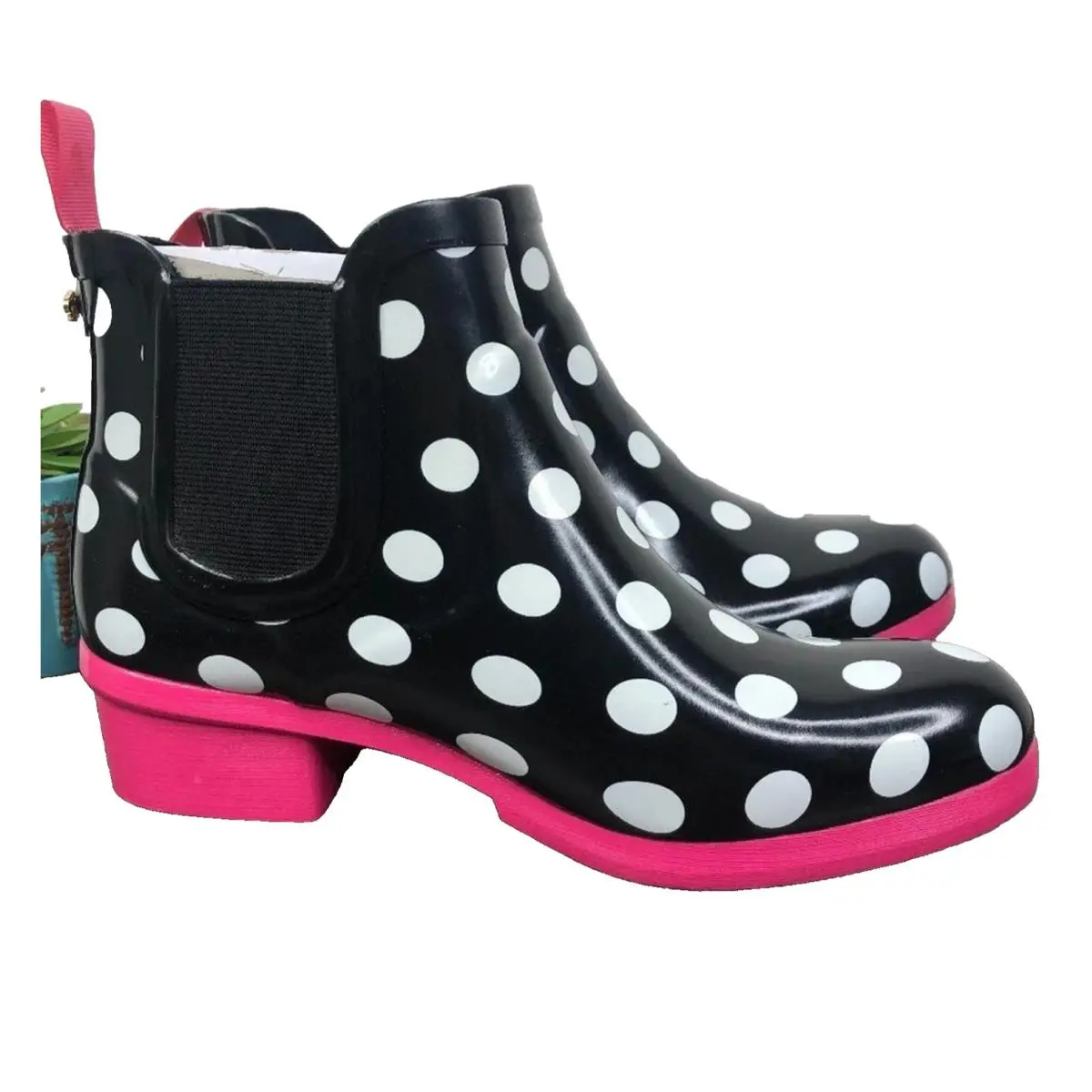 Kate Spade Trudy Black White Polka Dot Rubber Ankle Rain Boots Size 8M