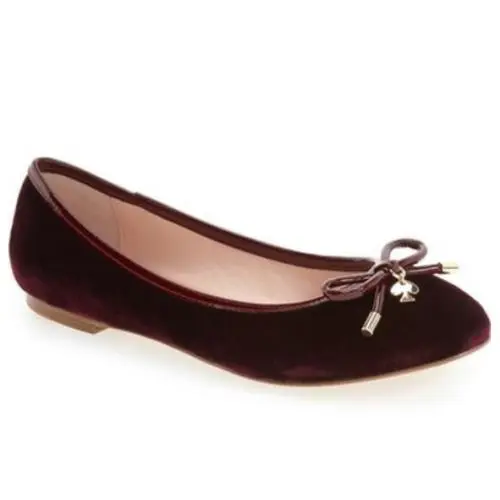 Kate Spade New York Women`s Willa Bordeaux Velvet Ballet Flats Size 7 M