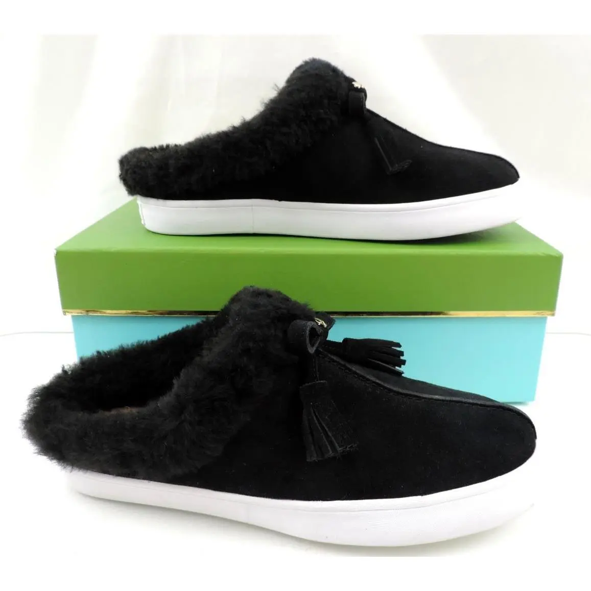 Women`s Kate Spade New York Limon Slip On Mule Sneakers Black Shearling Size 7