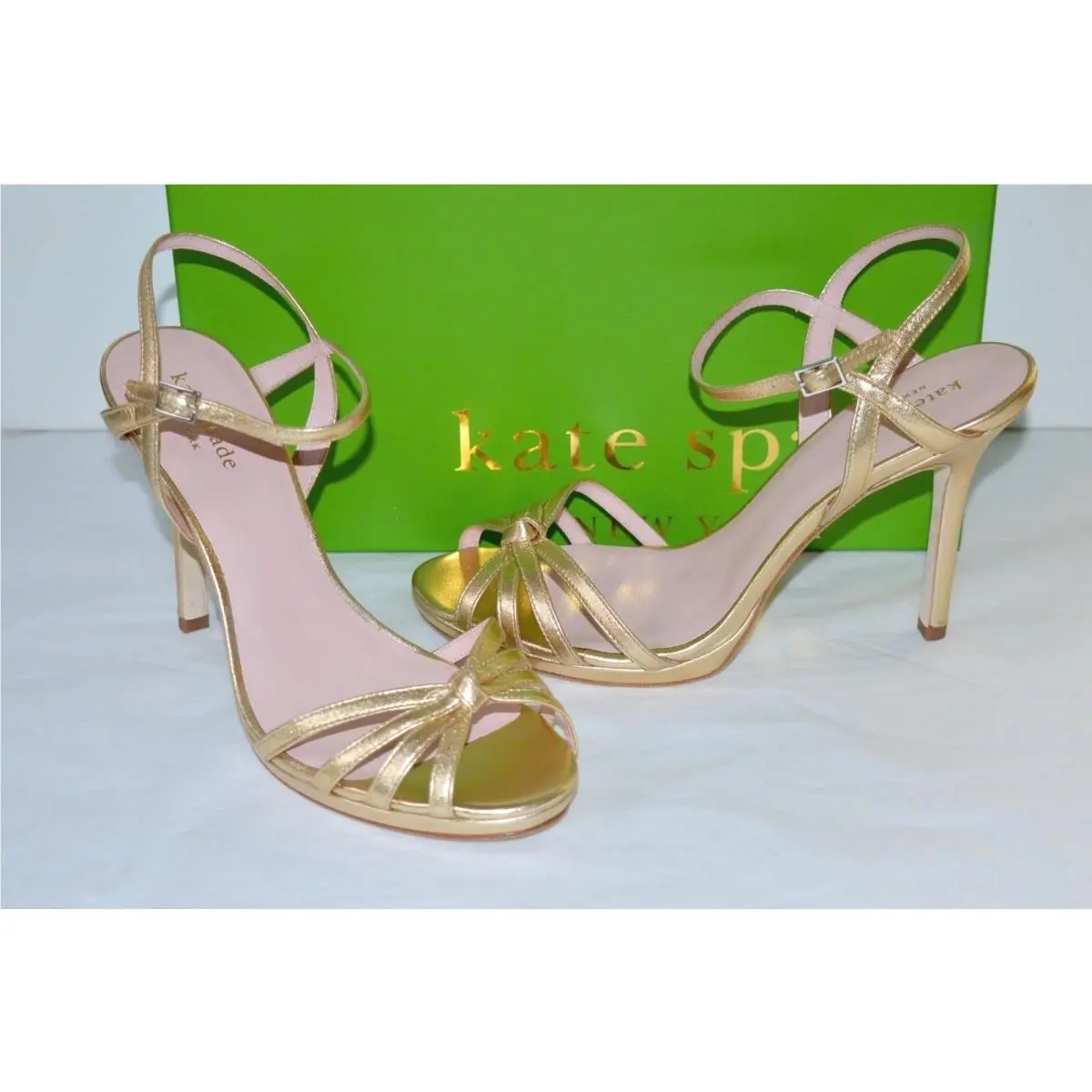 New Kate Spade New York Florence Gold Leather Strappy Sandal Ankle Strap
