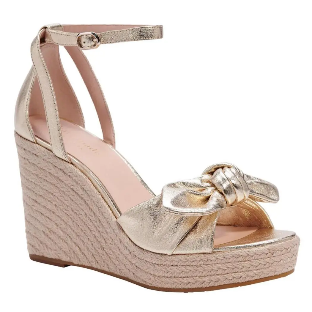 Kate Spade Tianna Espadrille Wedges Women’s 10 B Pale Gold Bow Sandals