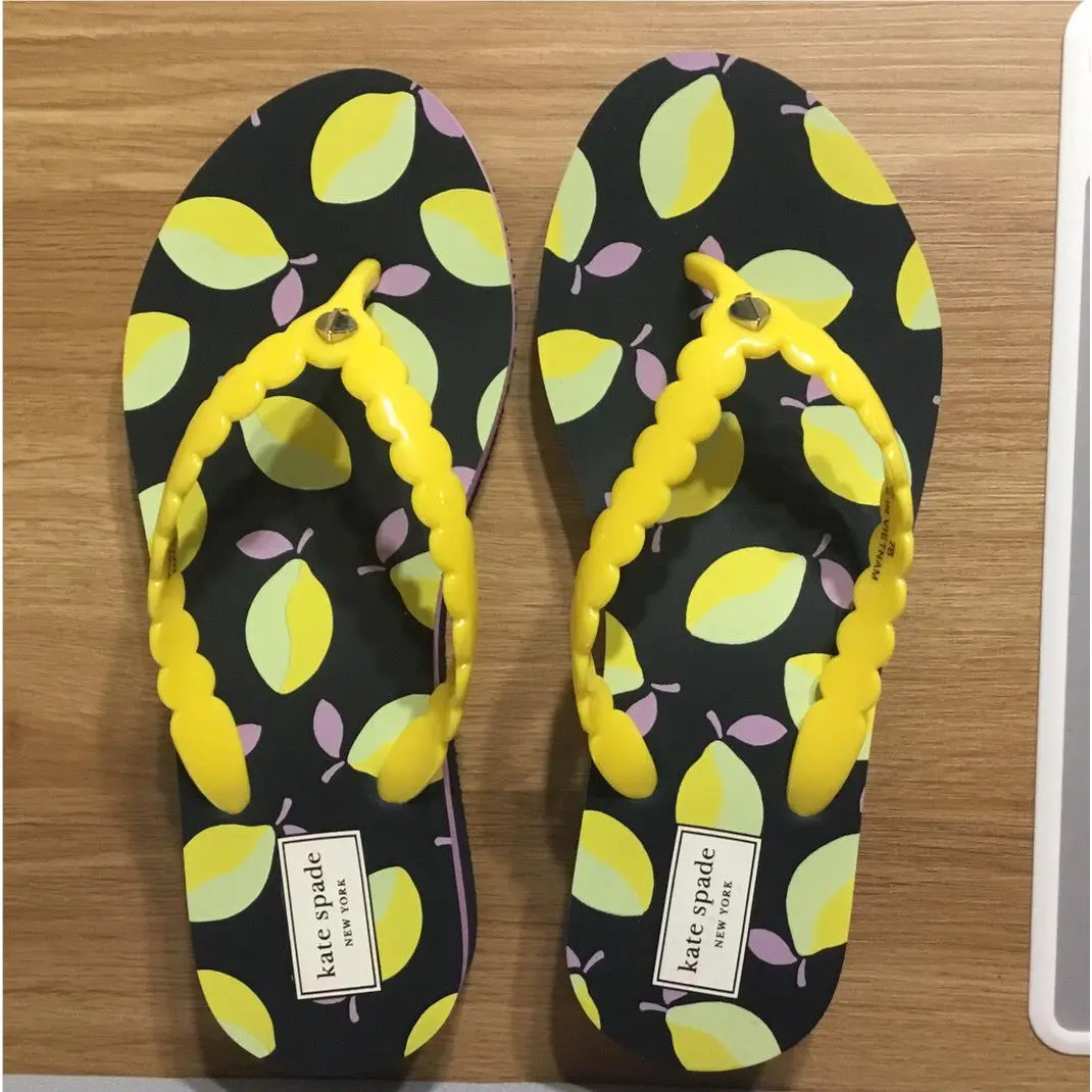Kate Spade Malter Lemons Wedge Thongs Pink Yellow Size 7