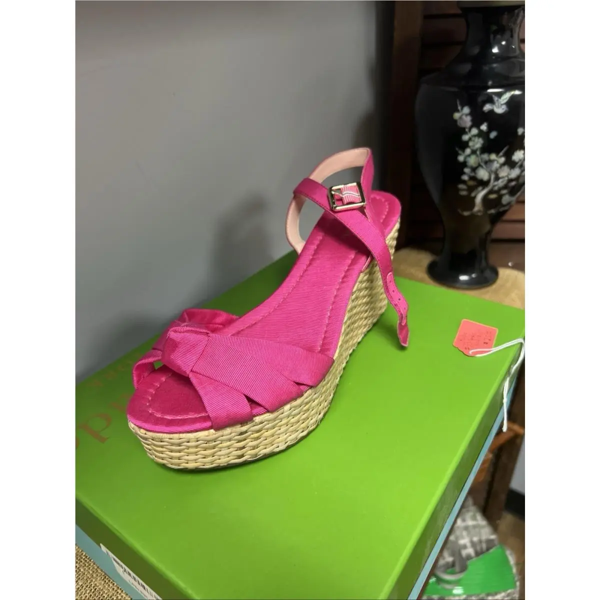 Kate Spade New York Pink Bow Wedge Strappy Ankle Strap Sandals Women New Sz 10.5