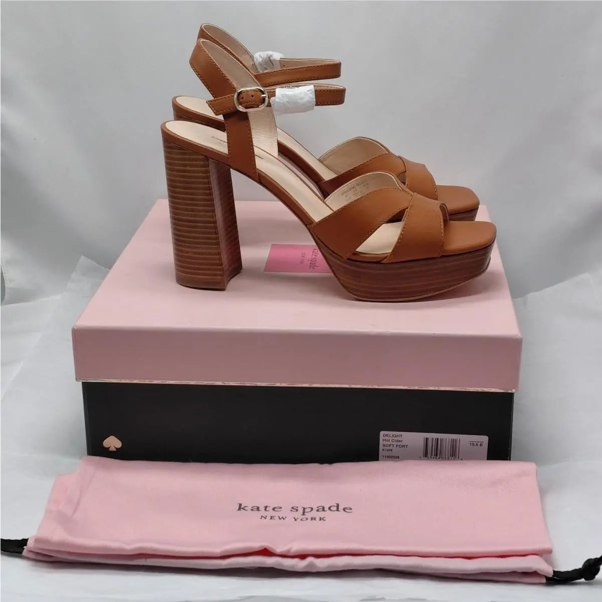 Kate Spade Womens Platform Sandals Sz 10.5B Brown Leather Chunky Block Heel Shoe