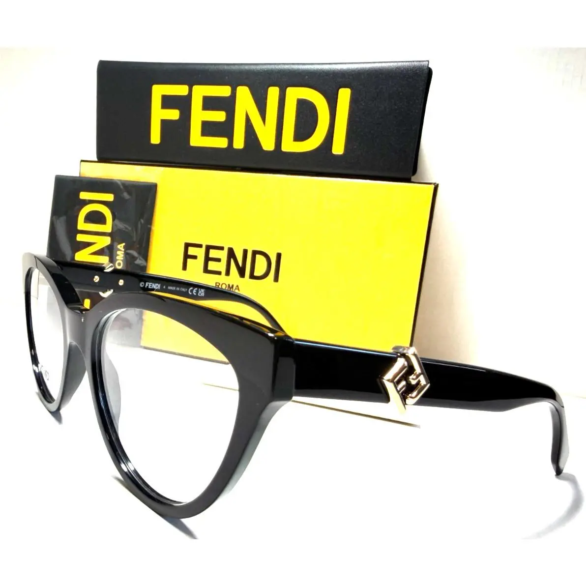 Eyeglasses Diamonds FE50134I 001 Shiny Black /gold Accents 54-18 by Fendi