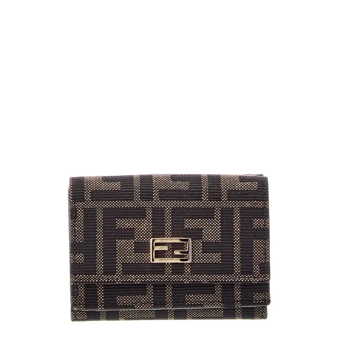Mini Tube Ff Zucca Jacquard Leather Card Case Women`s Brown by Fendi