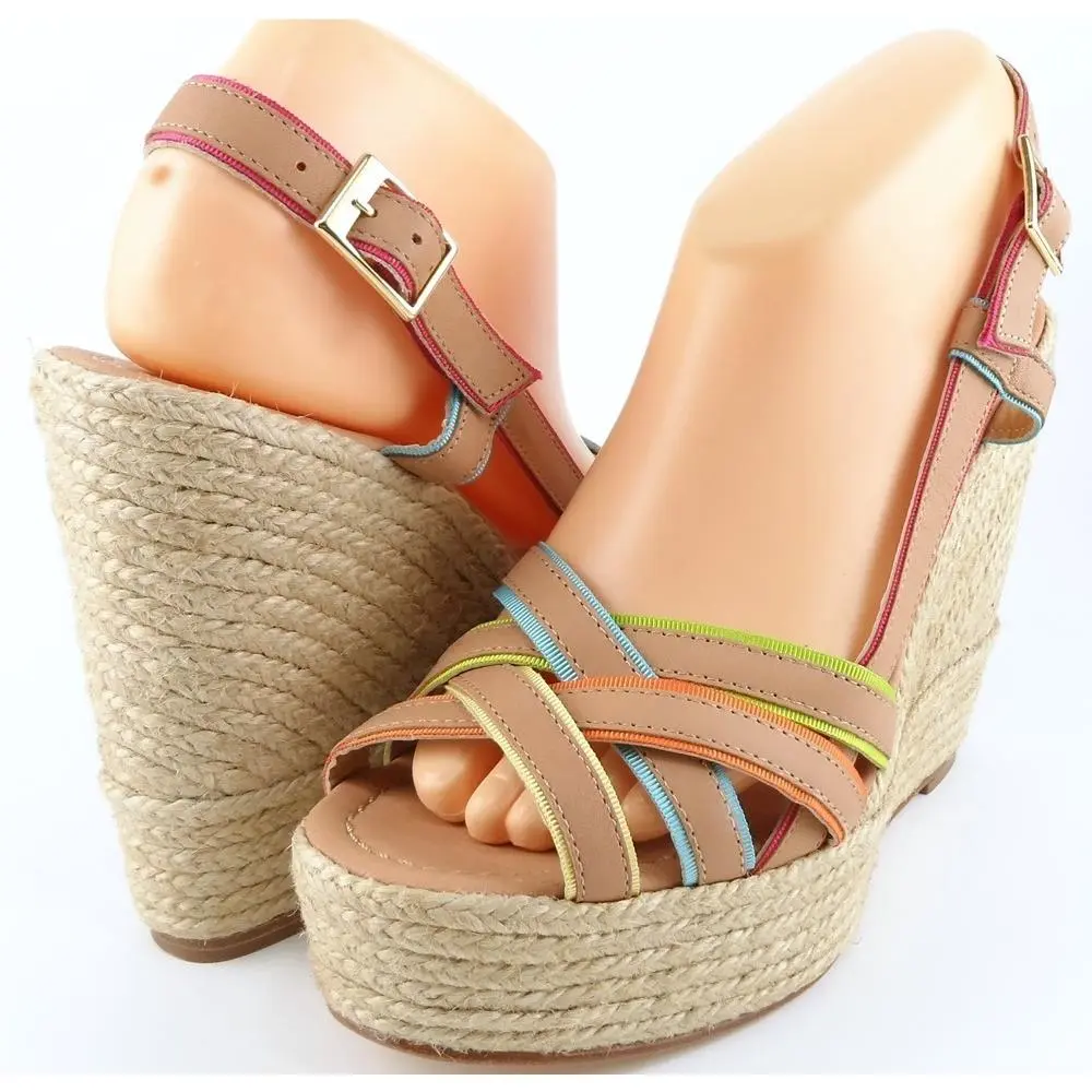 Kate Spade Ladan Natural Leather Designer Espadrille Wedges 10