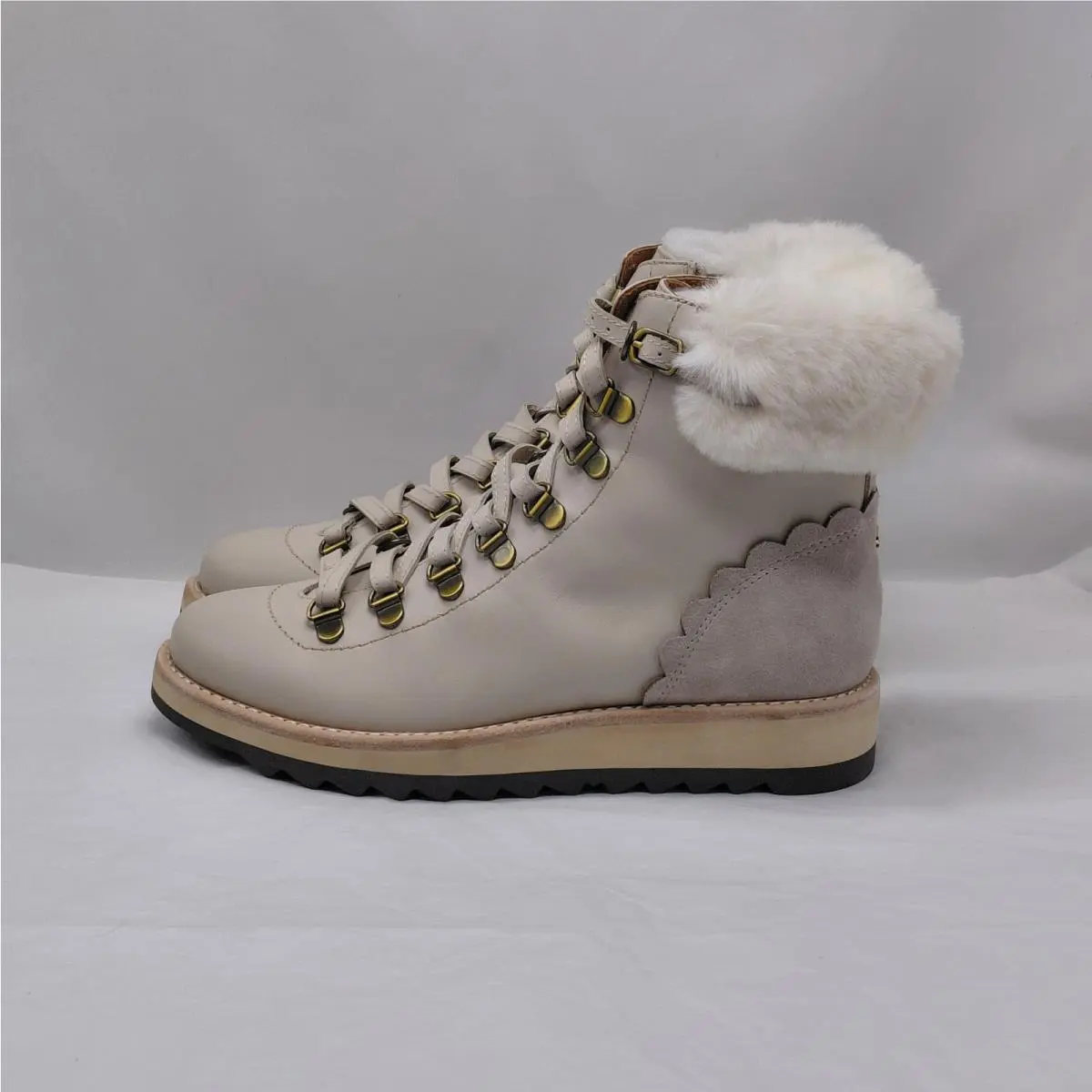 Kate Spade Womens Boots Size 6 Leather Fur Hiker Lug Sole Alpine Cozy Luxe