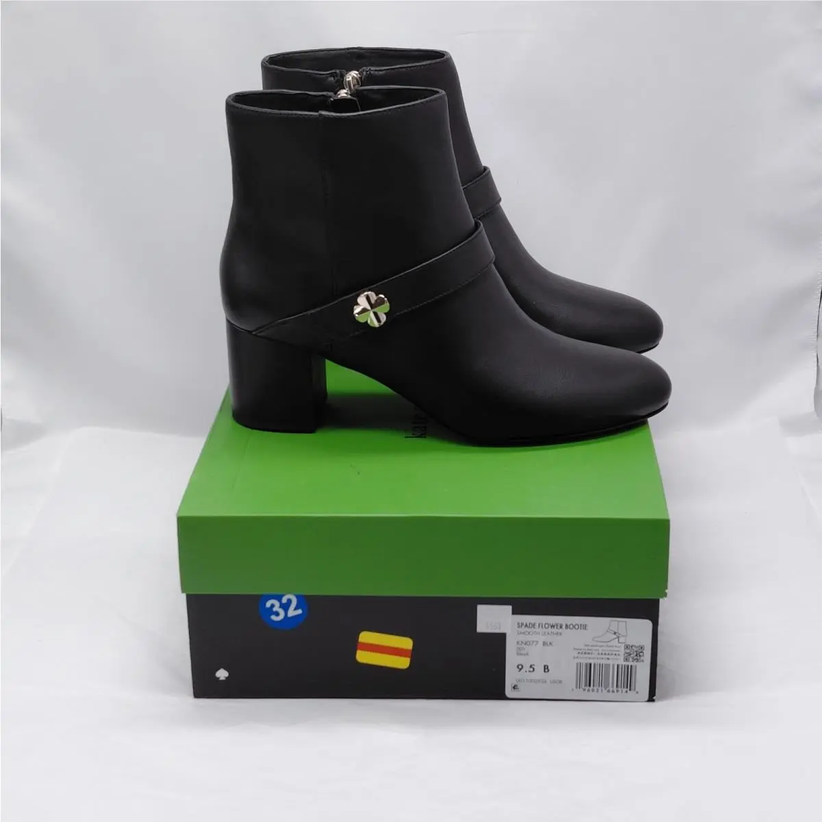 Kate Spade Womens Flower Bootie Size 9.5 Black Leather Ankle Boots