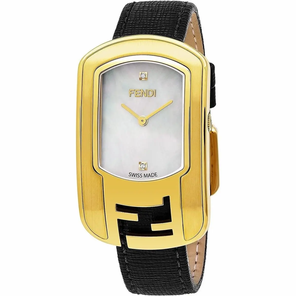 Chameleon Yellow Gold Black Leather Strap Ladies Watch F303434511D1 by Fendi