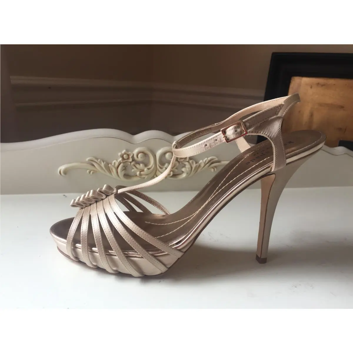 Kate Spade Go Champagne Satin Peep Toe High Heels Wedding Bridal 9.5M Beige New