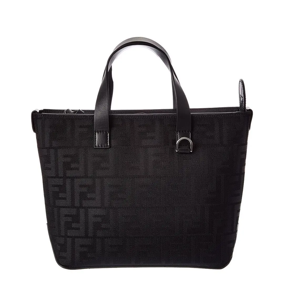 Small Ff Jacquard Leather Shopping Tote Men`s Black Os by Fendi