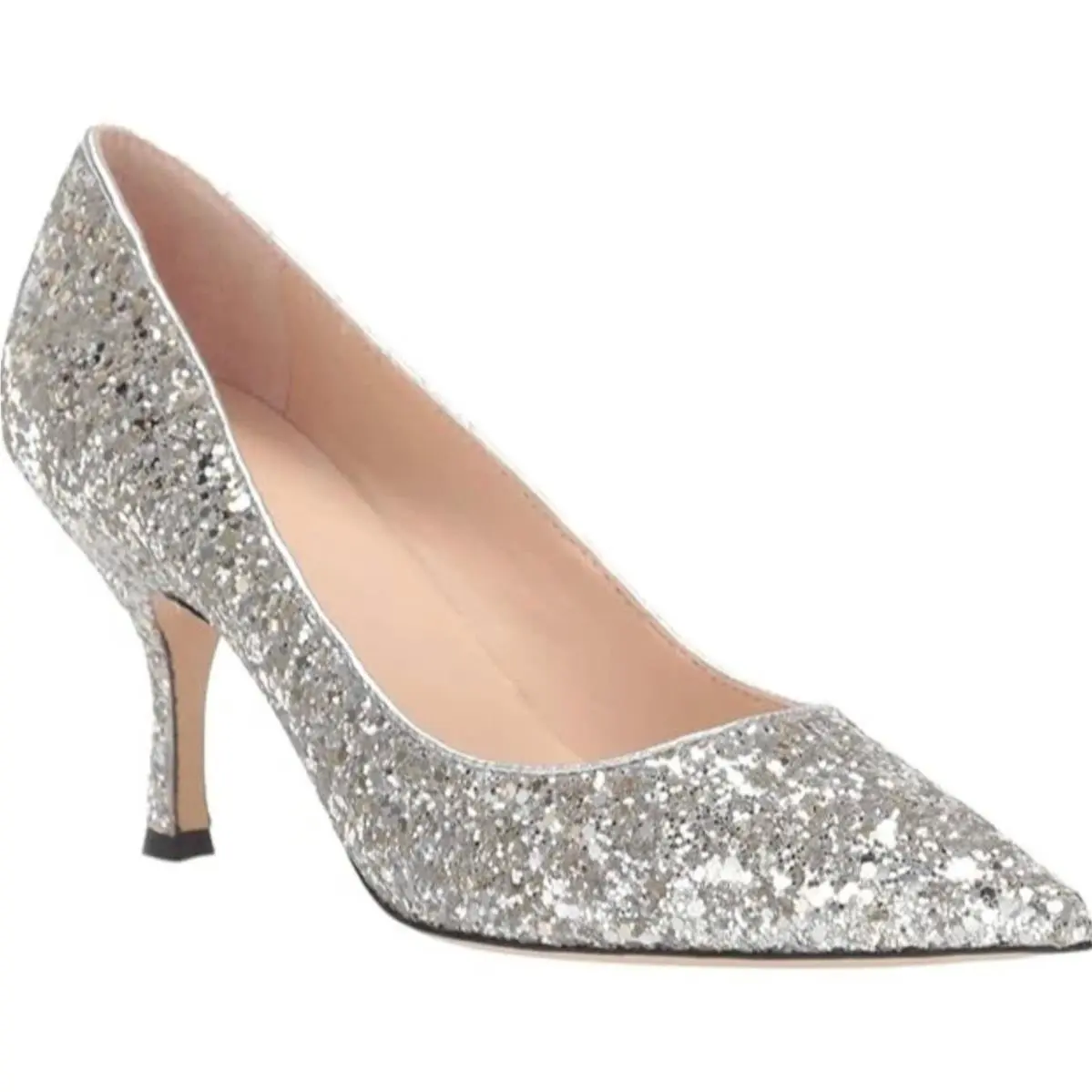 Kate Spade Sonia Pumps Women 8 Silver Glitter Pointed Toe Kitten Heel Sparkly