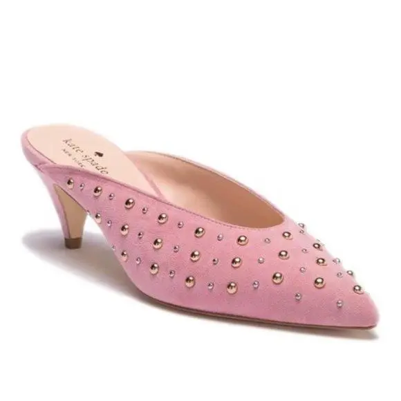 Kate Spade New York Parisian Pink Women`s Surie Suede Kitten Heel Mules US 7M