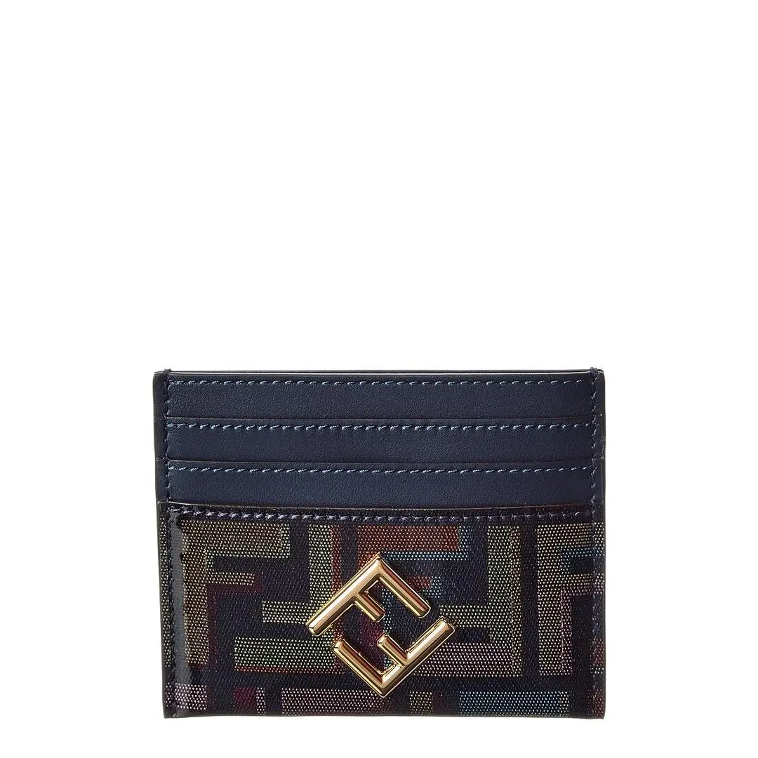 Ff Diamonds Glazed Fabric Leather Card Case Women`s Blue by Fendi