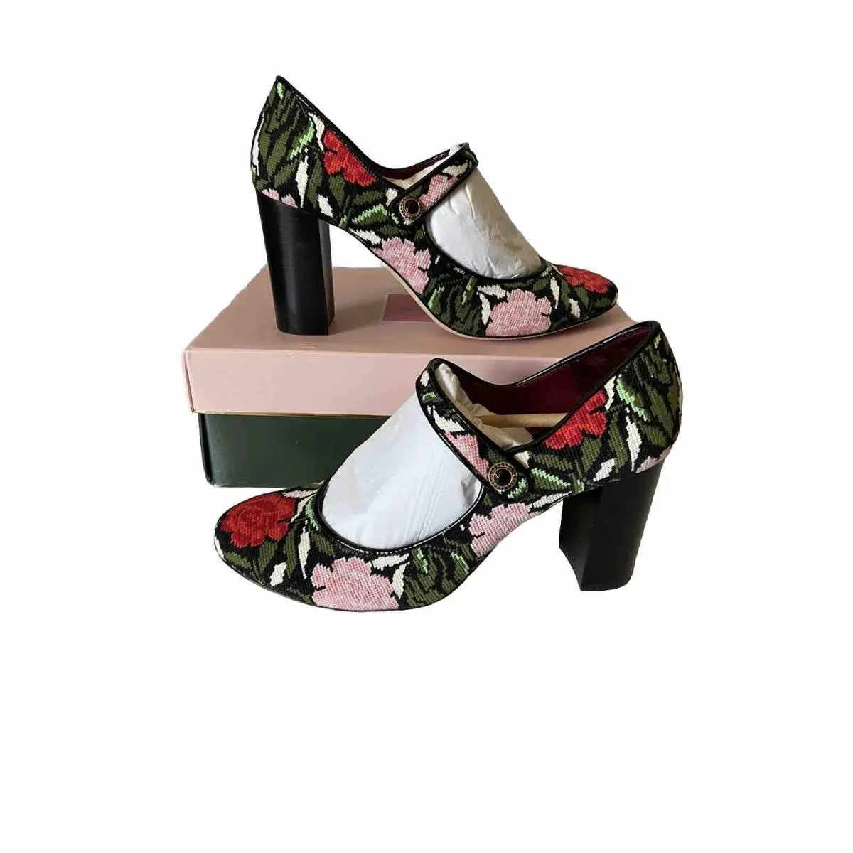 Kate Spade Muse Needlepoint Mary Jane Heels Rose Garden Floral 9.5 Shoes