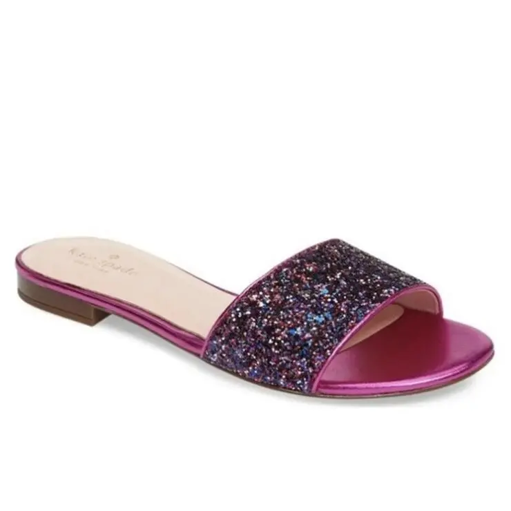 Kate Spade York Size 6 Madeline Purple Multi Glitter Metallic Sandal Flat