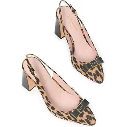 Kate Spade New York Bowdie Sling Back Heels Sandals Pump Suede Leopard Size 8