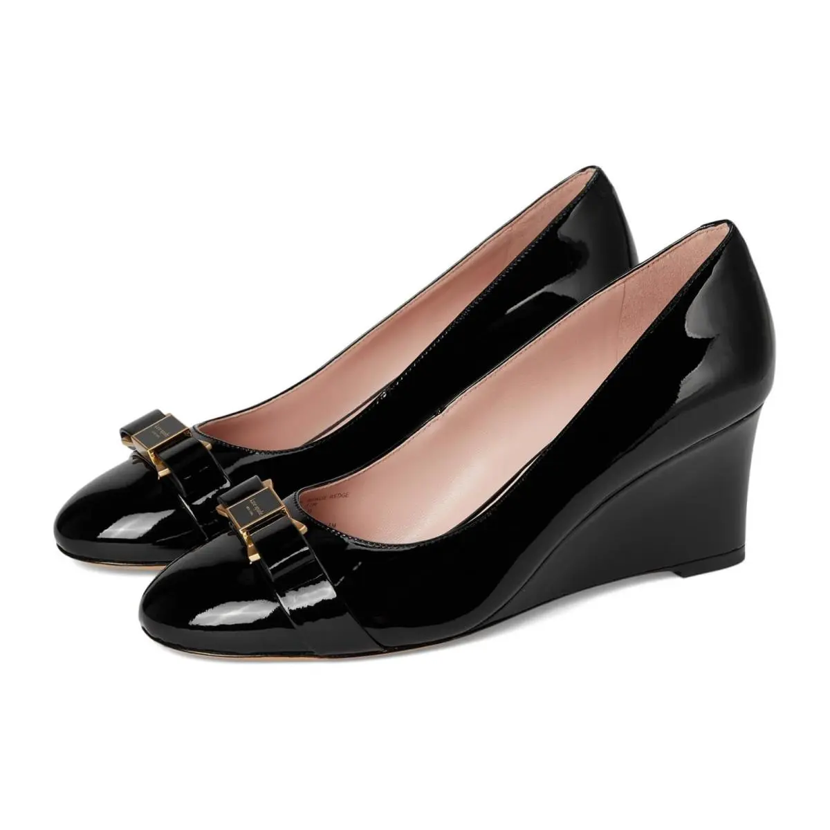 Women`s Kate Spade New York Bowdie Wedge Pumps Heels Black Patent Size 9.5