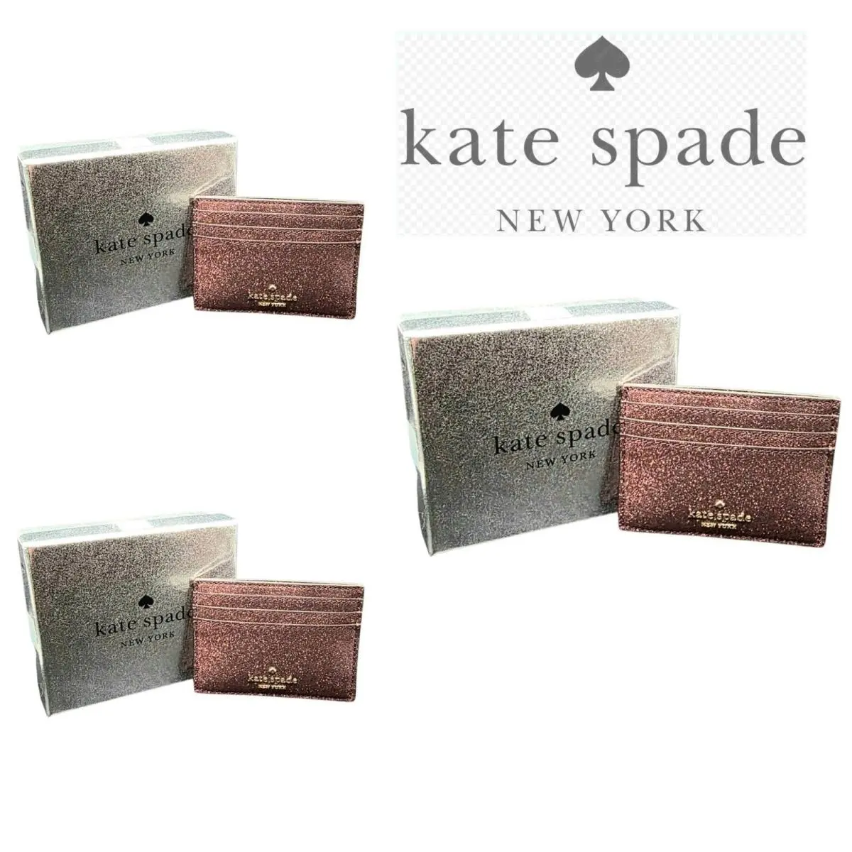Kate Spade Resellers Lot 3 Boxed Glitter Small Slim Zip Card Holders Deep Nova
