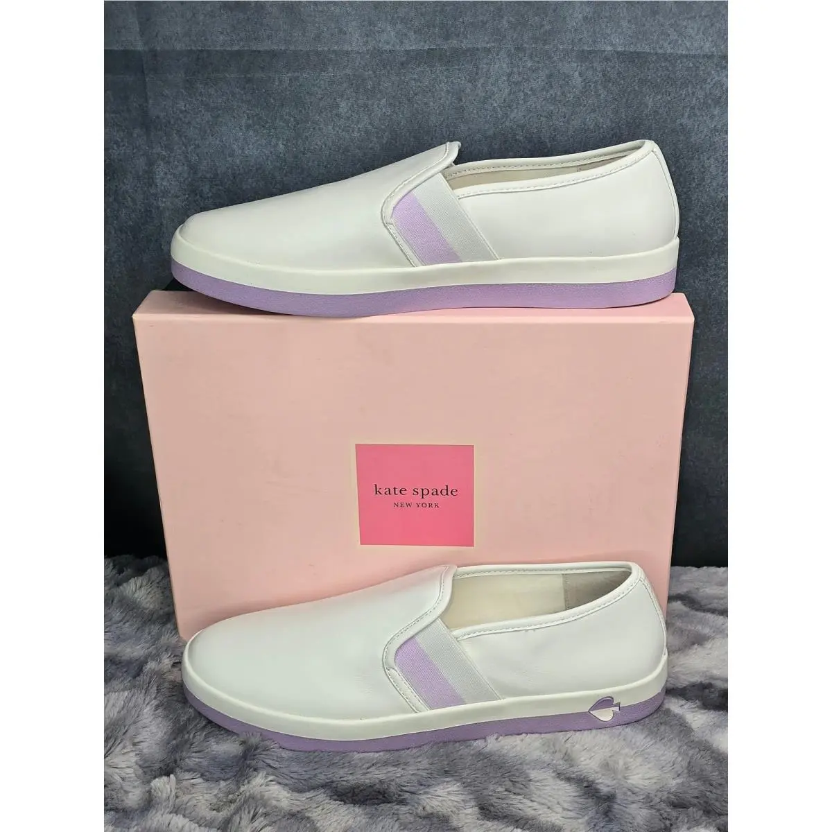 Kate Spade Sandy Slip On Sneaker White Purple Leather Size 10 S280061