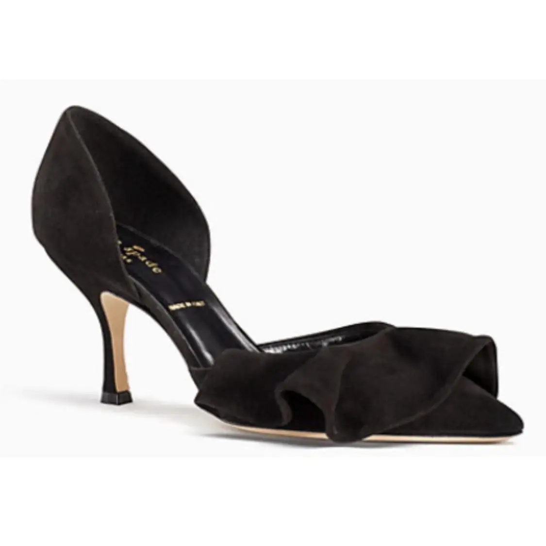 Kate Spade New York Shayna Ruffled D`orsay Pumps in Black Suede Size 6.5