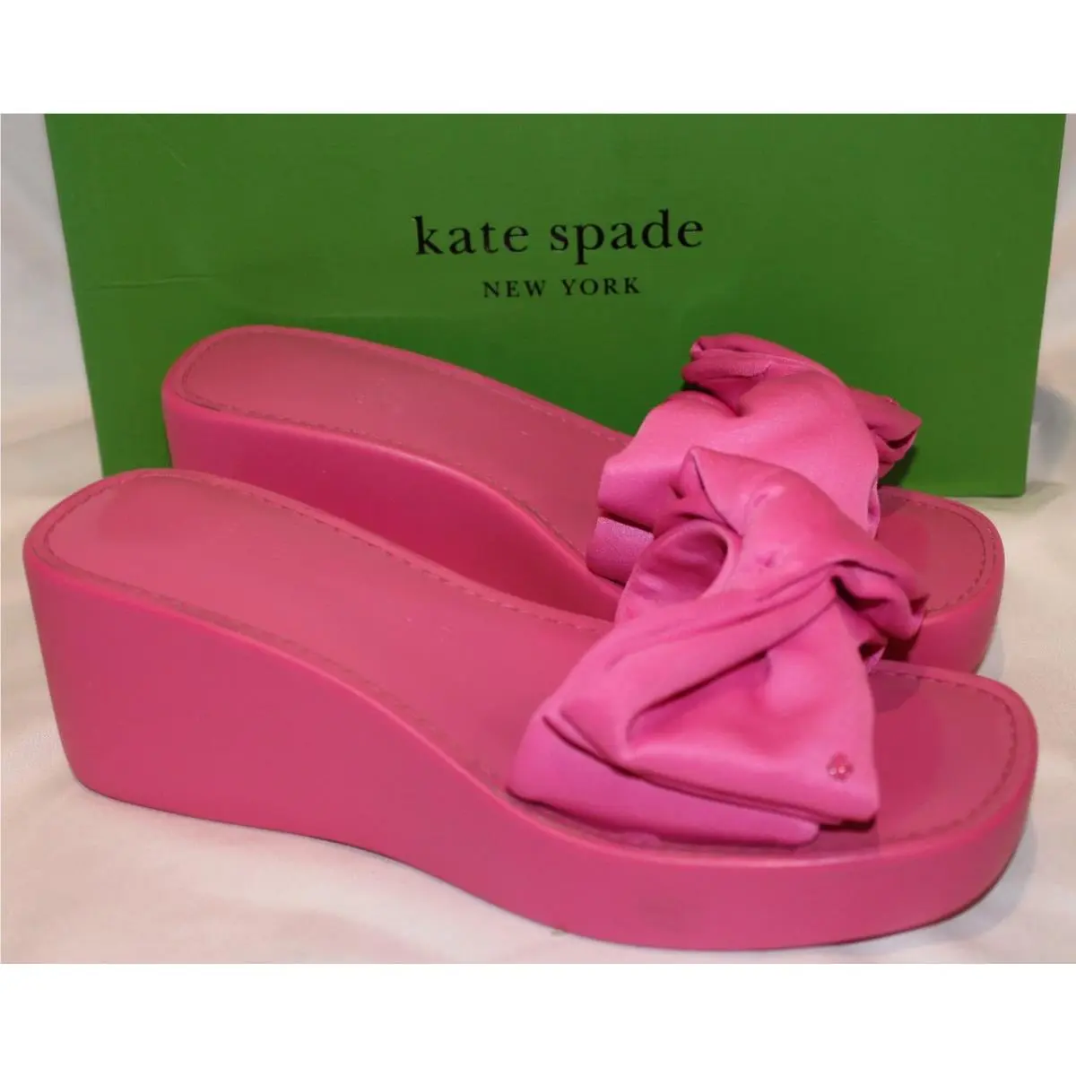 Kate Spade New York Women`s Bikini Wedge Platform Bow Sandals Pink Sz 7