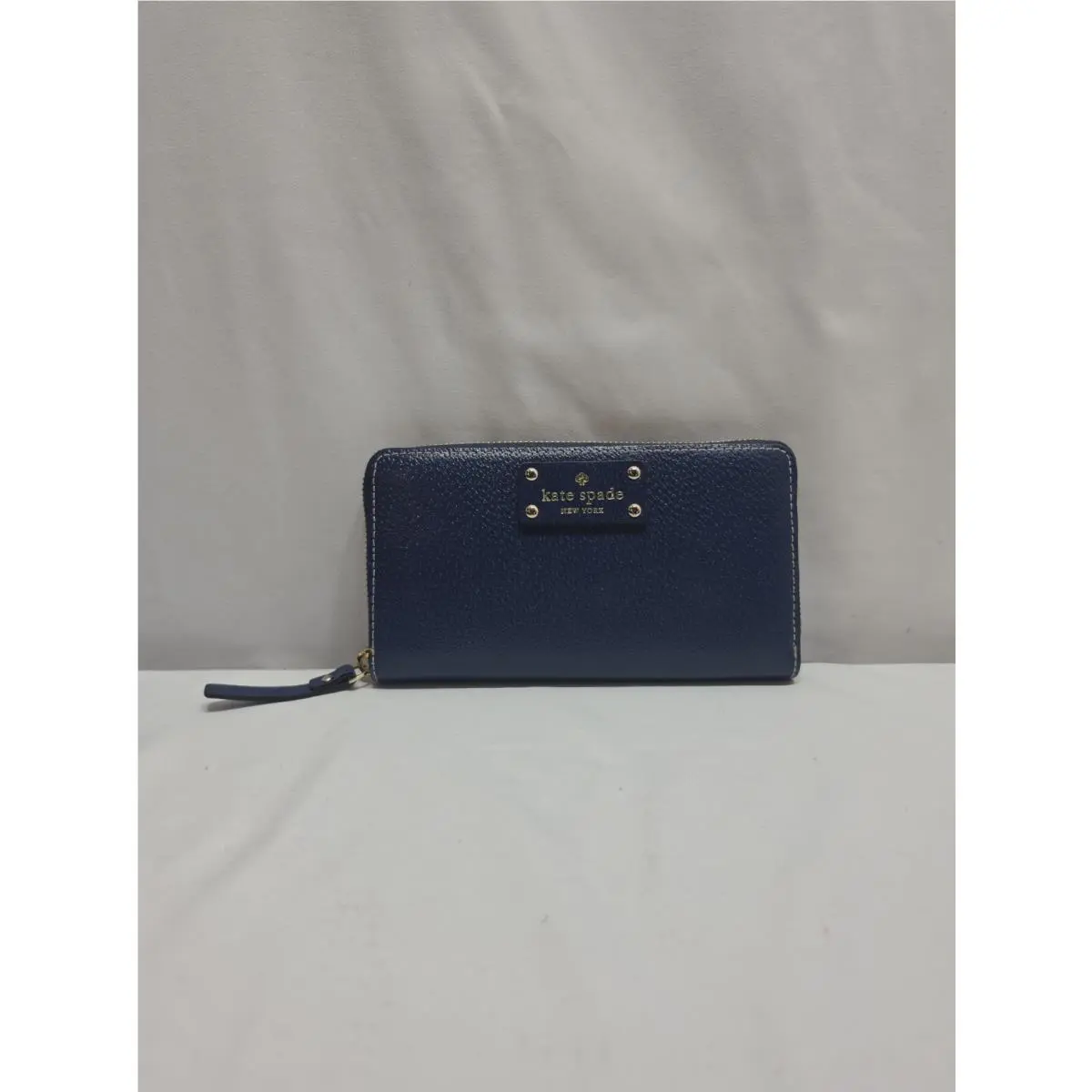 Kate Spade Zip Around Wallet Blue Leather Pebbled Bi Fold