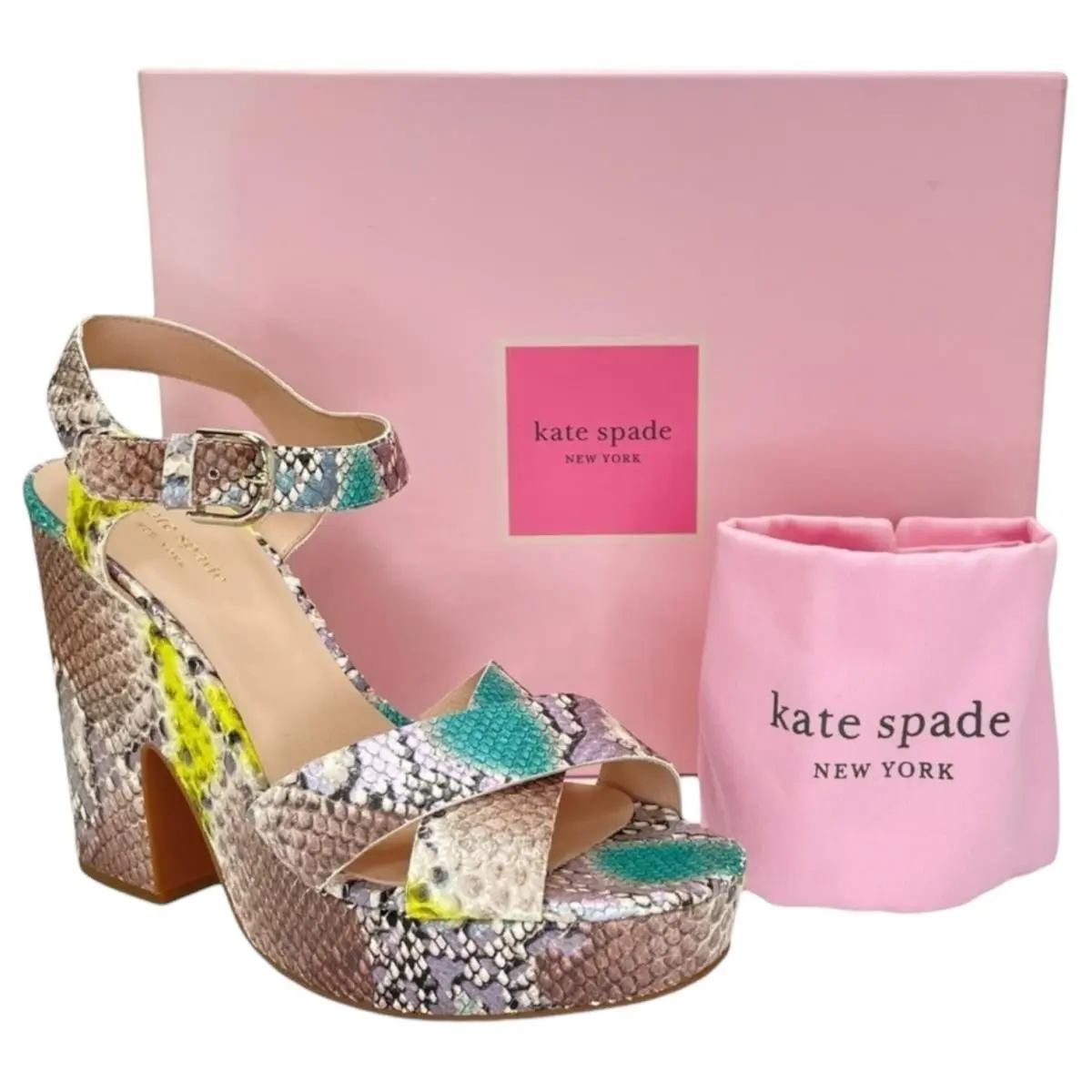 Kate Spade New York Grace Lemon Sorbet Leather Womens Platform Sandals Size 10M