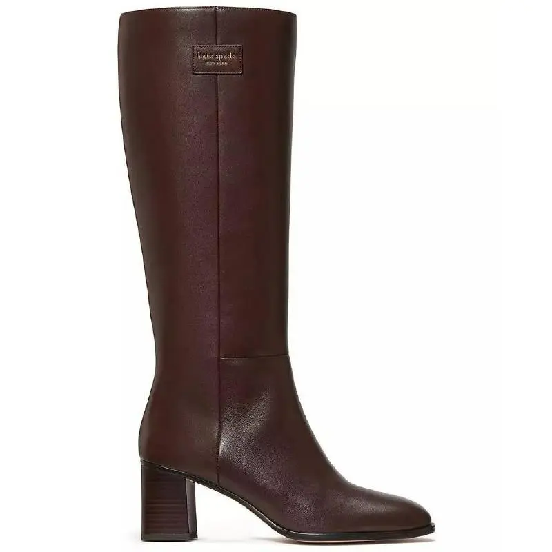 Kate Spade Aimee Tall Boots 8.5 B Hot Fudge Leather Almond Toe