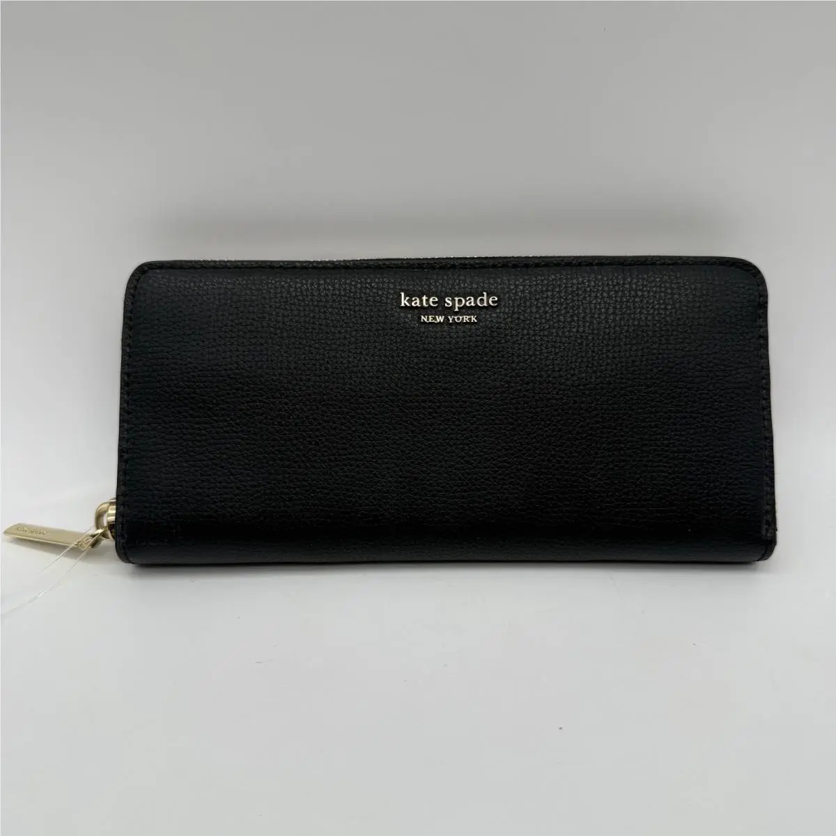 Kate Spade Zip Around Continental Wallet Black Pebbled Leather Gold