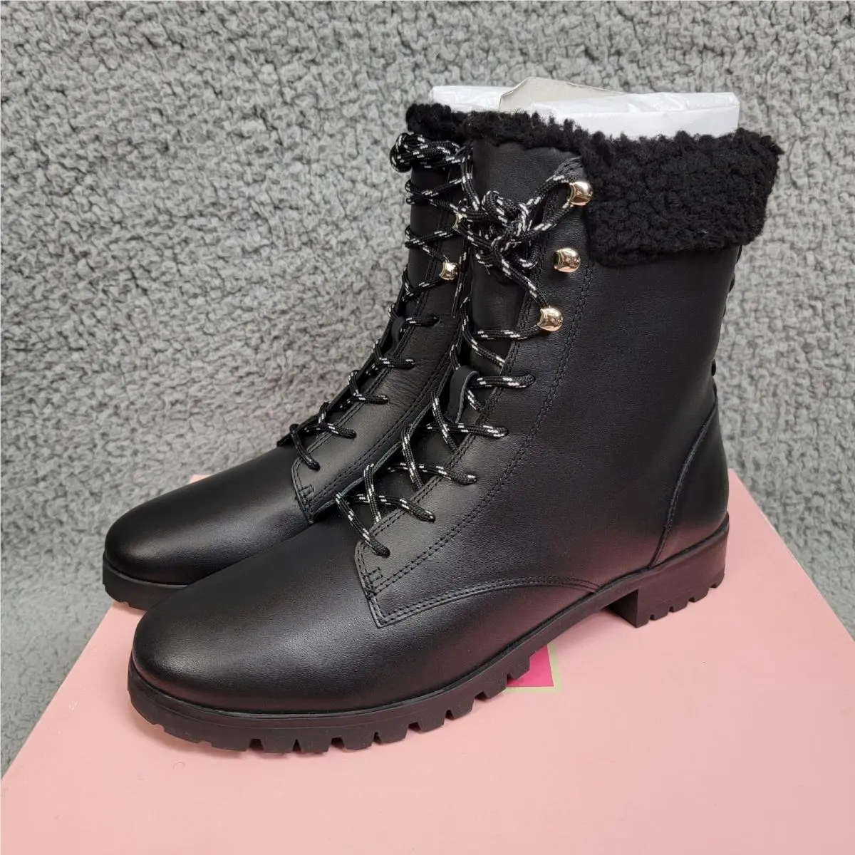 Kate Spade York Rafferty Fur Trim Combat Boots Size 7.5 B